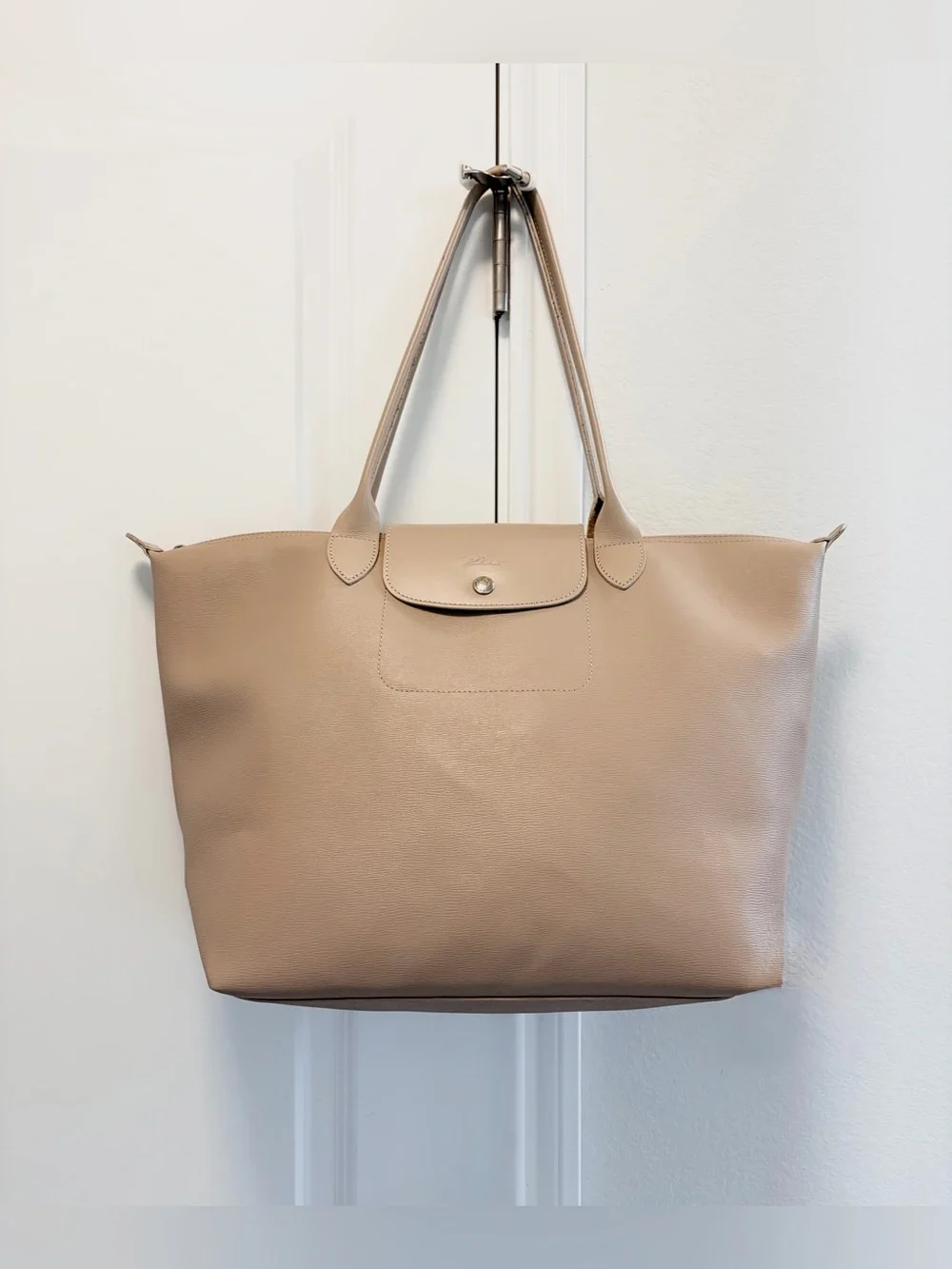 Auth LONGCHAMP Large Le Pliage City Coated Canvas Taupe Tote Bag